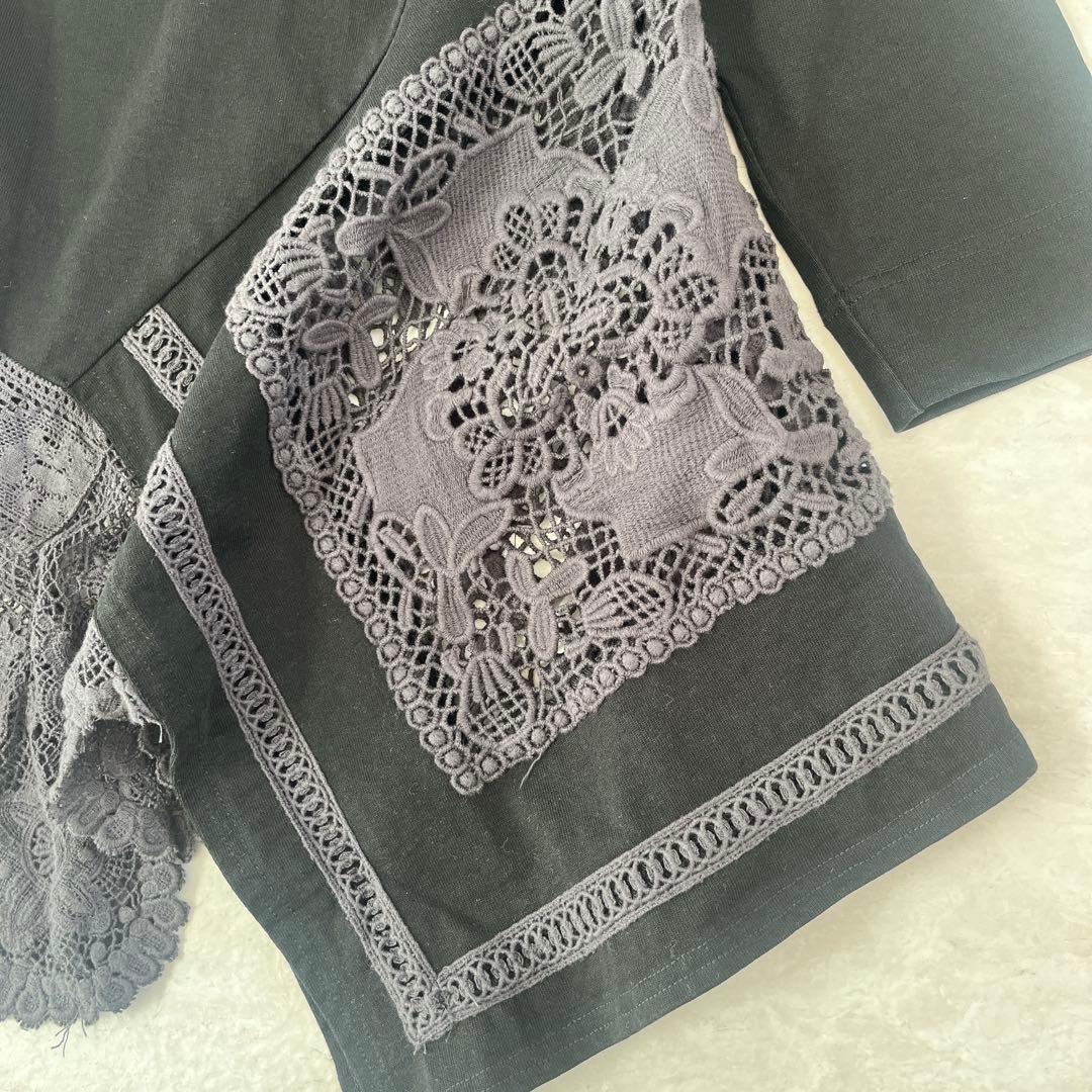 美品✨ ビアズリー レース裏毛チュニック アシンメトリー 変形ブラウス 切替 黒