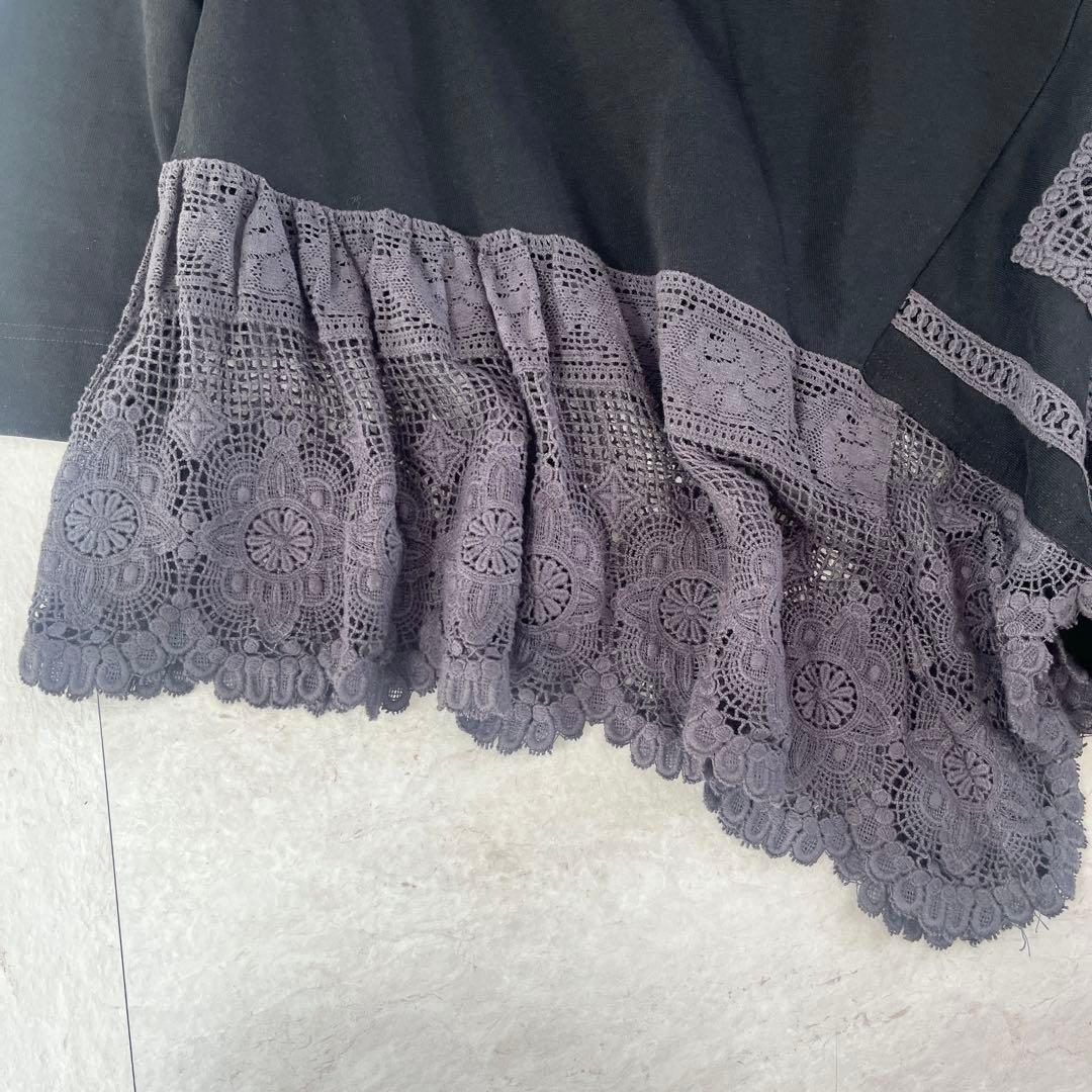 美品✨ ビアズリー レース裏毛チュニック アシンメトリー 変形ブラウス 切替 黒