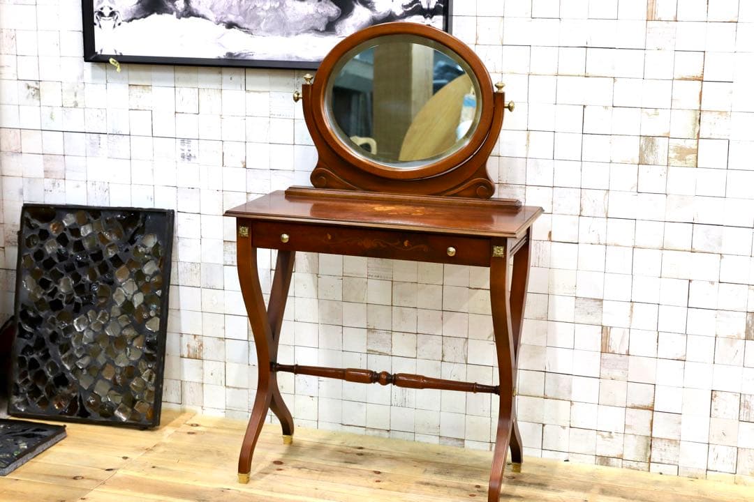 GMIK504○イタリア アンティーク 象嵌細工 ドレッサー 鏡台 デスク