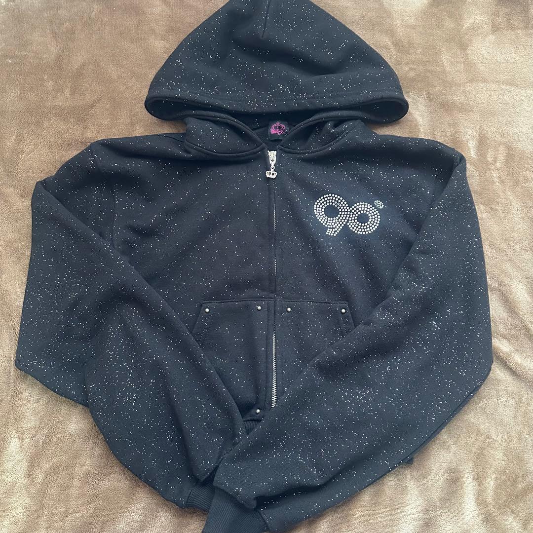 トップス 9090 girl 90 Logo Glitter Zip Hoodie