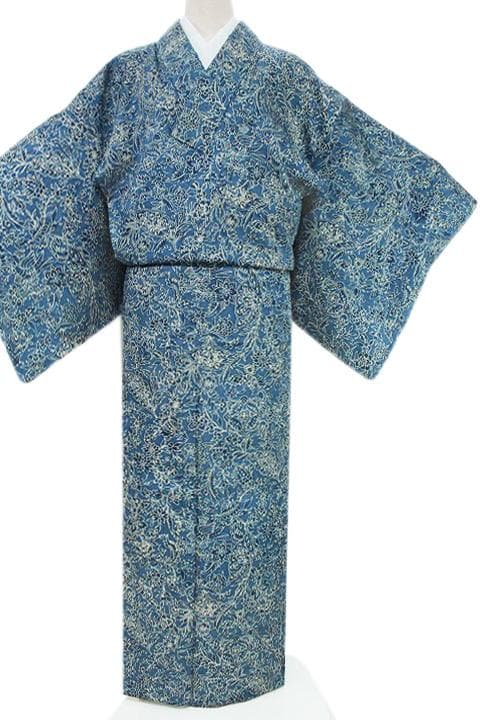 高価な【手描き　ロウケツ染】　お洒落な【ボタニカルモチーフ】　美品の紬です