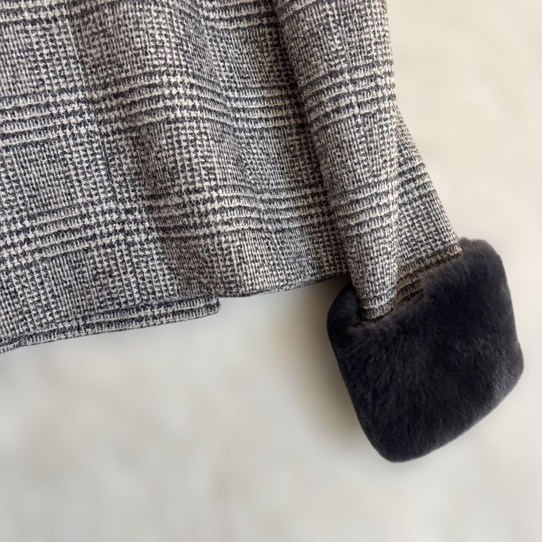 【Harrods】レッキスファー付き ウールジャケット　コート アルパカ 158