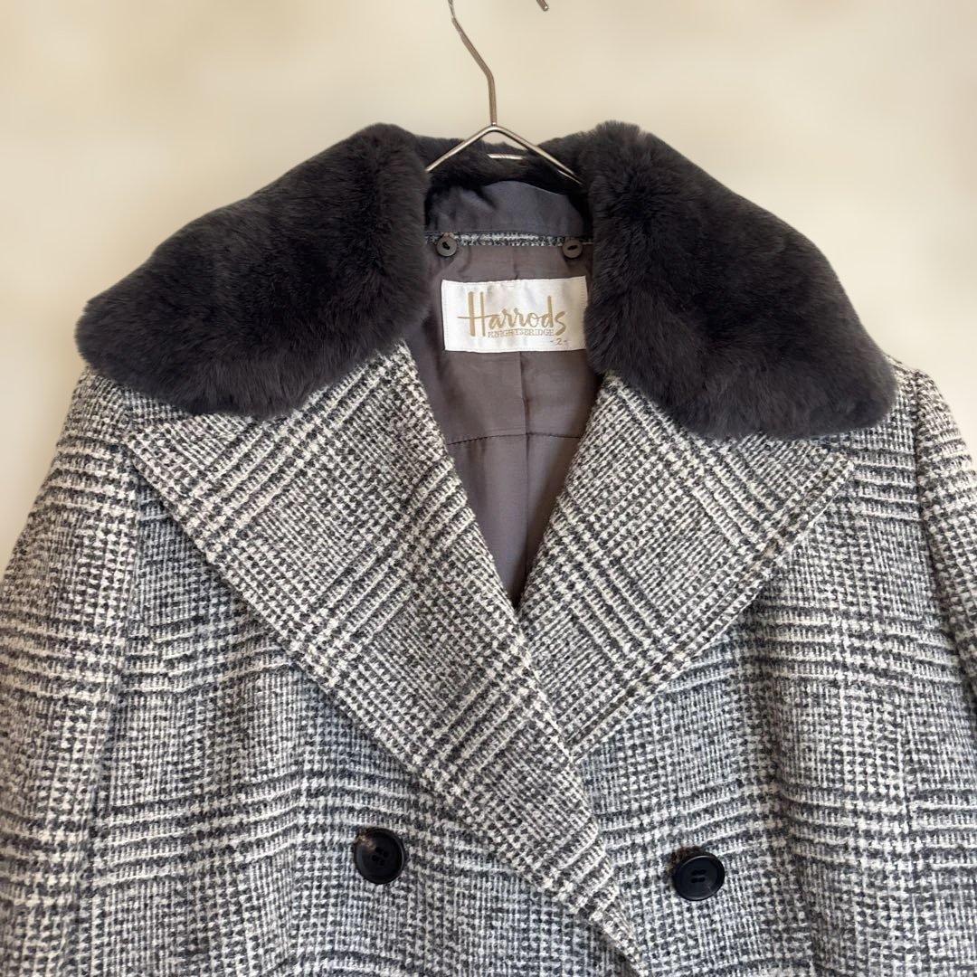 【Harrods】レッキスファー付き ウールジャケット　コート アルパカ 158