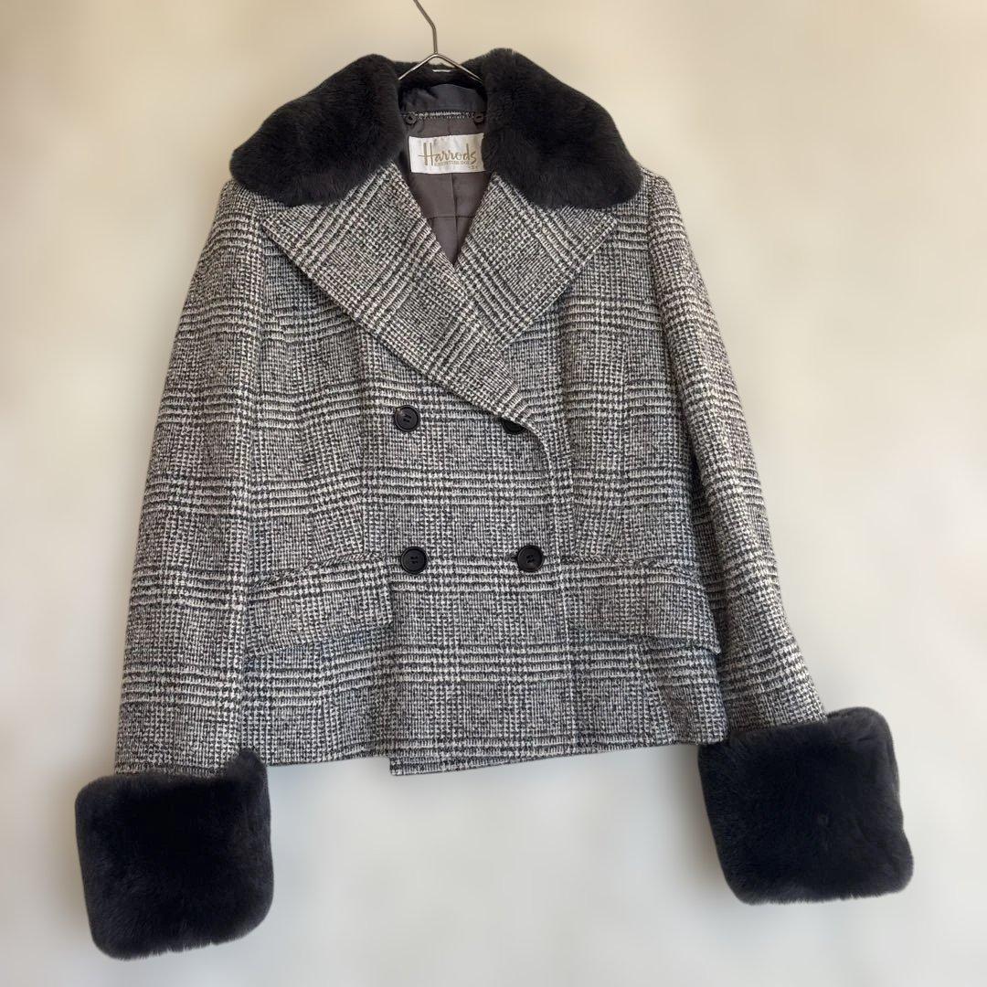 【Harrods】レッキスファー付き ウールジャケット　コート アルパカ 158