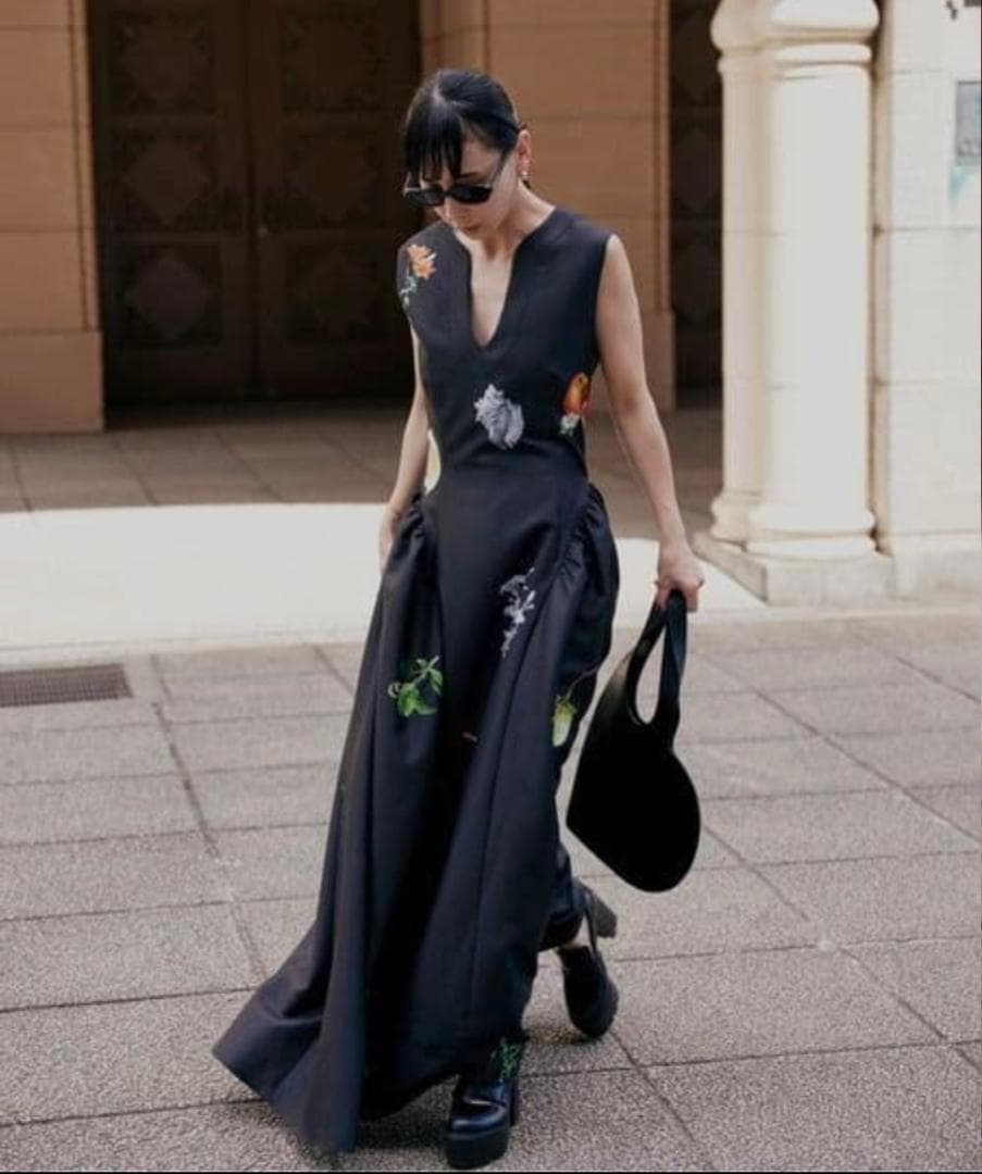 アメリ　ノースリーブ　ボタニカル　ドレス