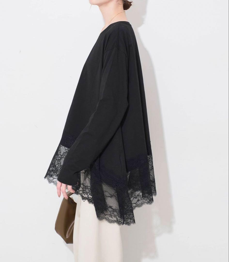 【新品タグ付き】レースコンビカットソー　ブラック
