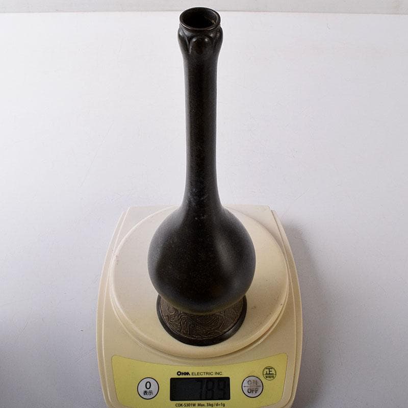 トッチャン　大名物　古銅鶴首花入　銘鶴一声写　花入　共箱　C　7864