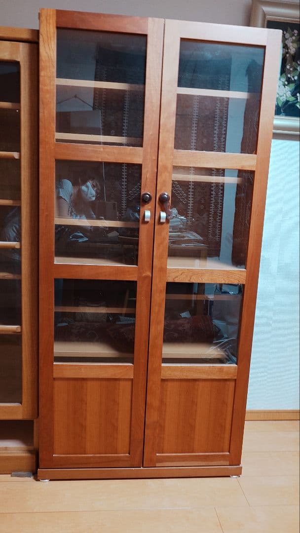 木製本棚 ガラス扉付き チェリー