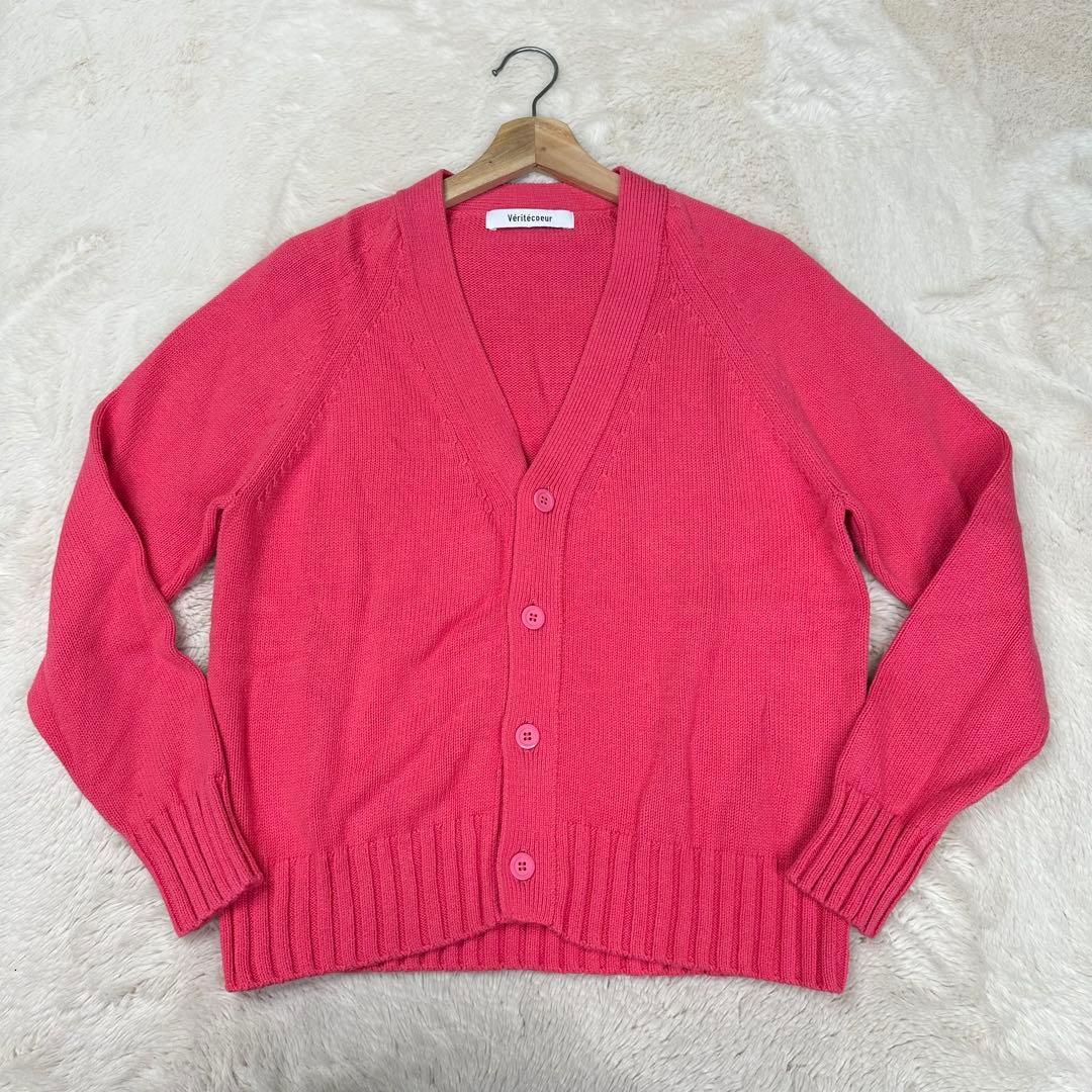 ✨美品✨ヴェリテクールVCK-246コットンカシミヤ混Vネックカーディガンピンク