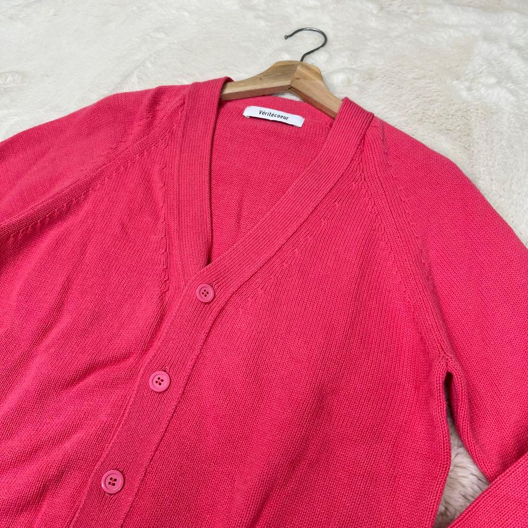 ✨美品✨ヴェリテクールVCK-246コットンカシミヤ混Vネックカーディガンピンク