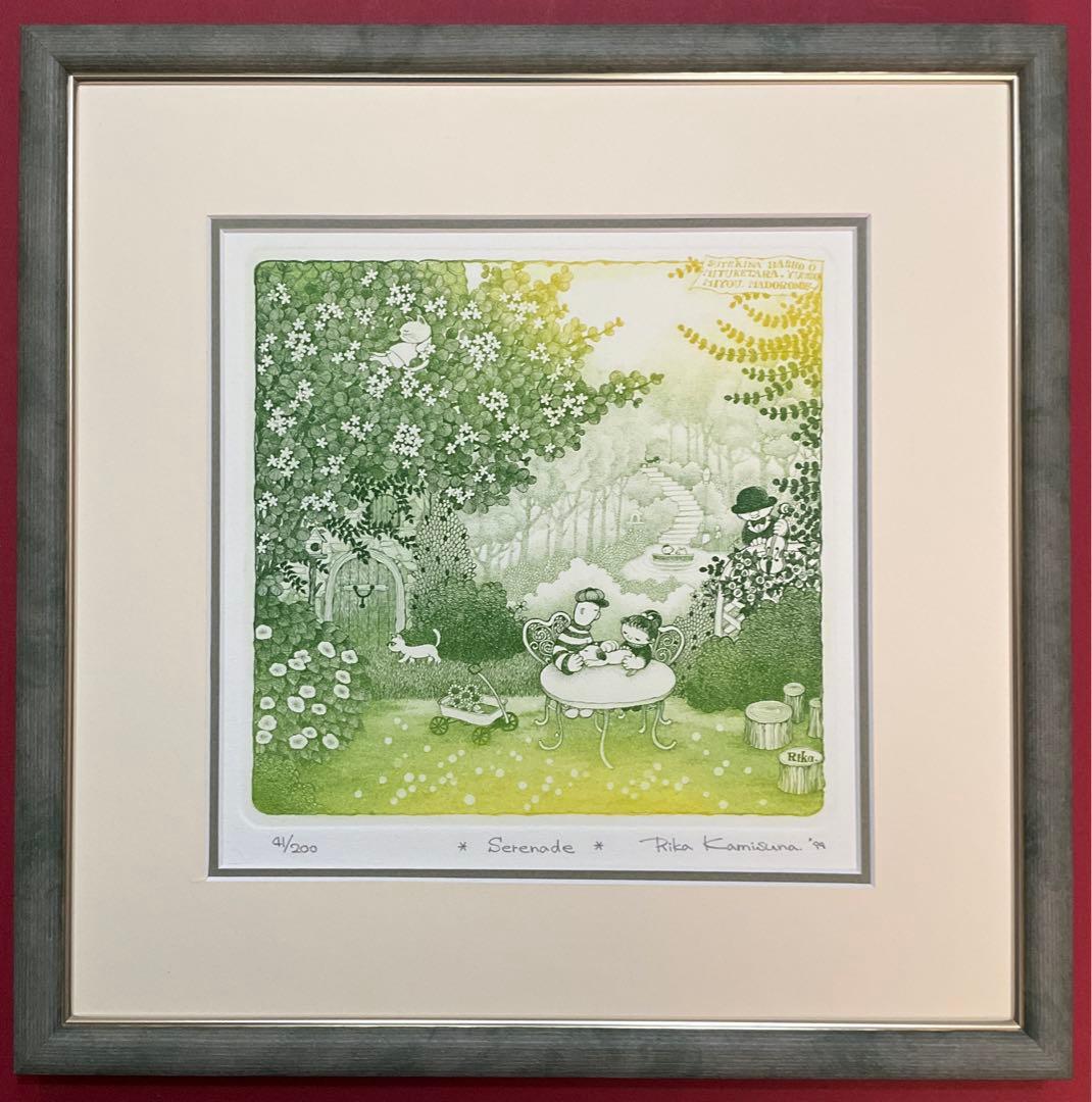 絵画・額縁・版画・上砂理佳・新品未使用・エッチング・犬・美術品・インテリア・雑貨