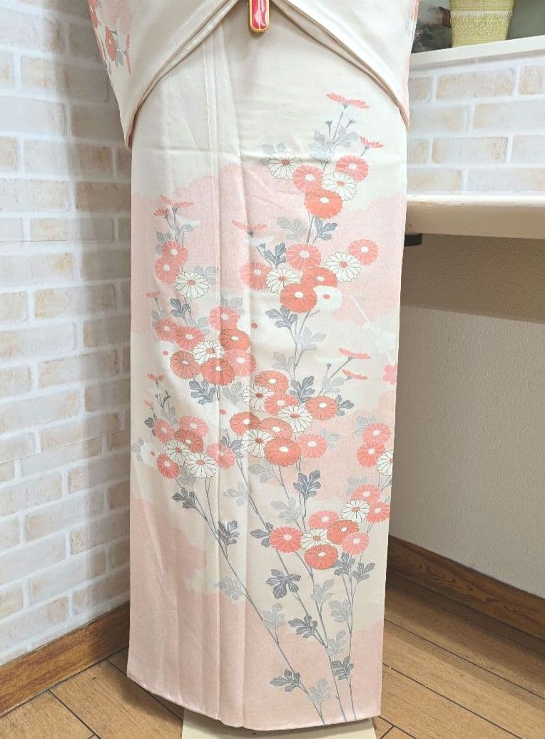 オフホワイト菊梅訪問着と袋帯・帯揚げ帯締めの4点フルセット