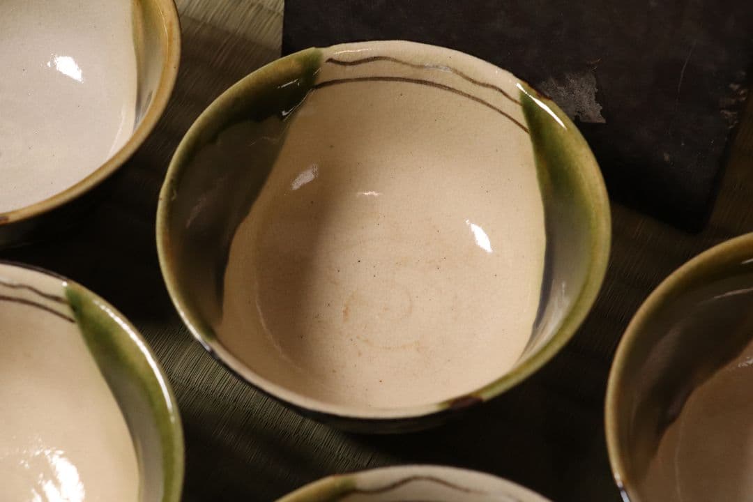 加藤丈助造 織部 蓋茶碗 十客 茶懐石道具 蓋物 陶芸 陶器【MA426】