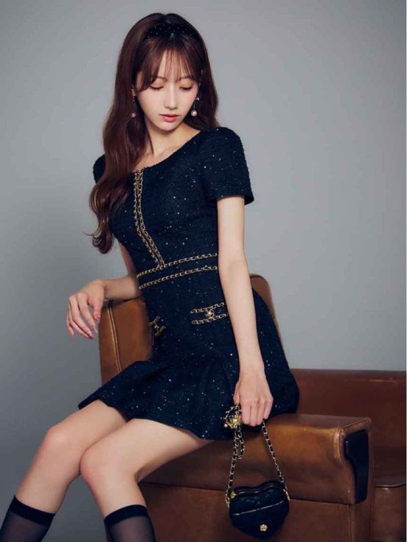 jewels ツイードチェーンプリーツミニドレス/キャバドレス