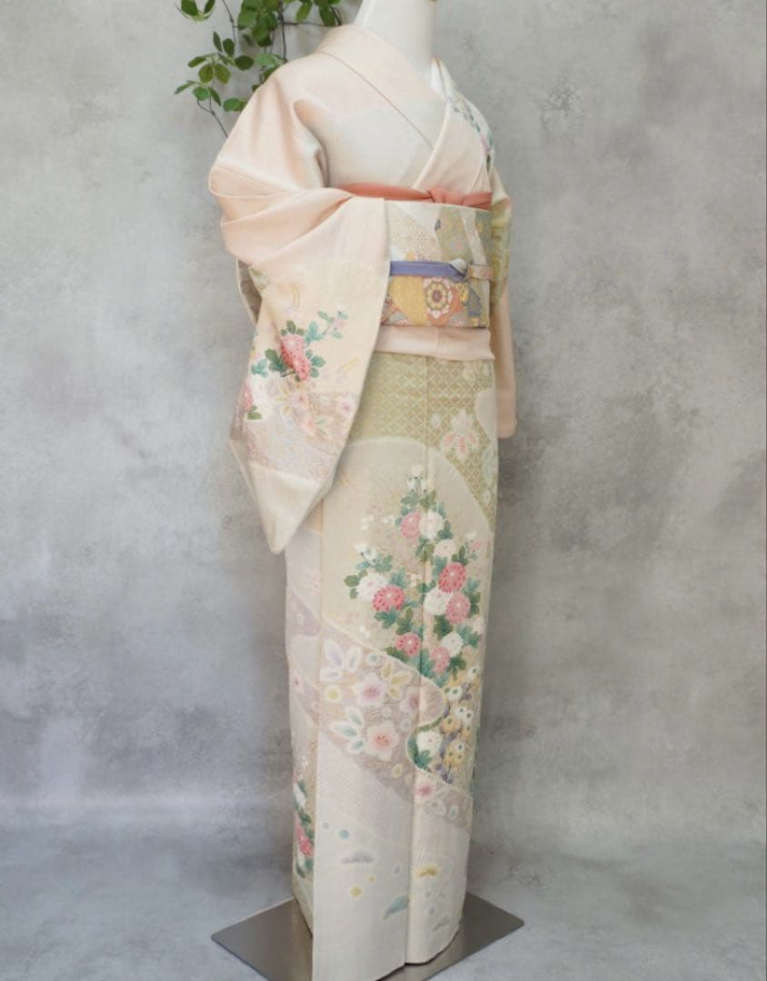 訪問着フルセット　258 正絹　入学式　お宮参り【訪問着、袋帯、帯締め、帯揚げ】