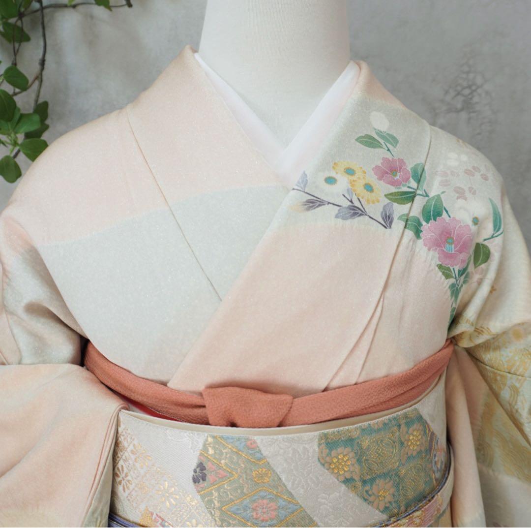 訪問着フルセット　258 正絹　入学式　お宮参り【訪問着、袋帯、帯締め、帯揚げ】