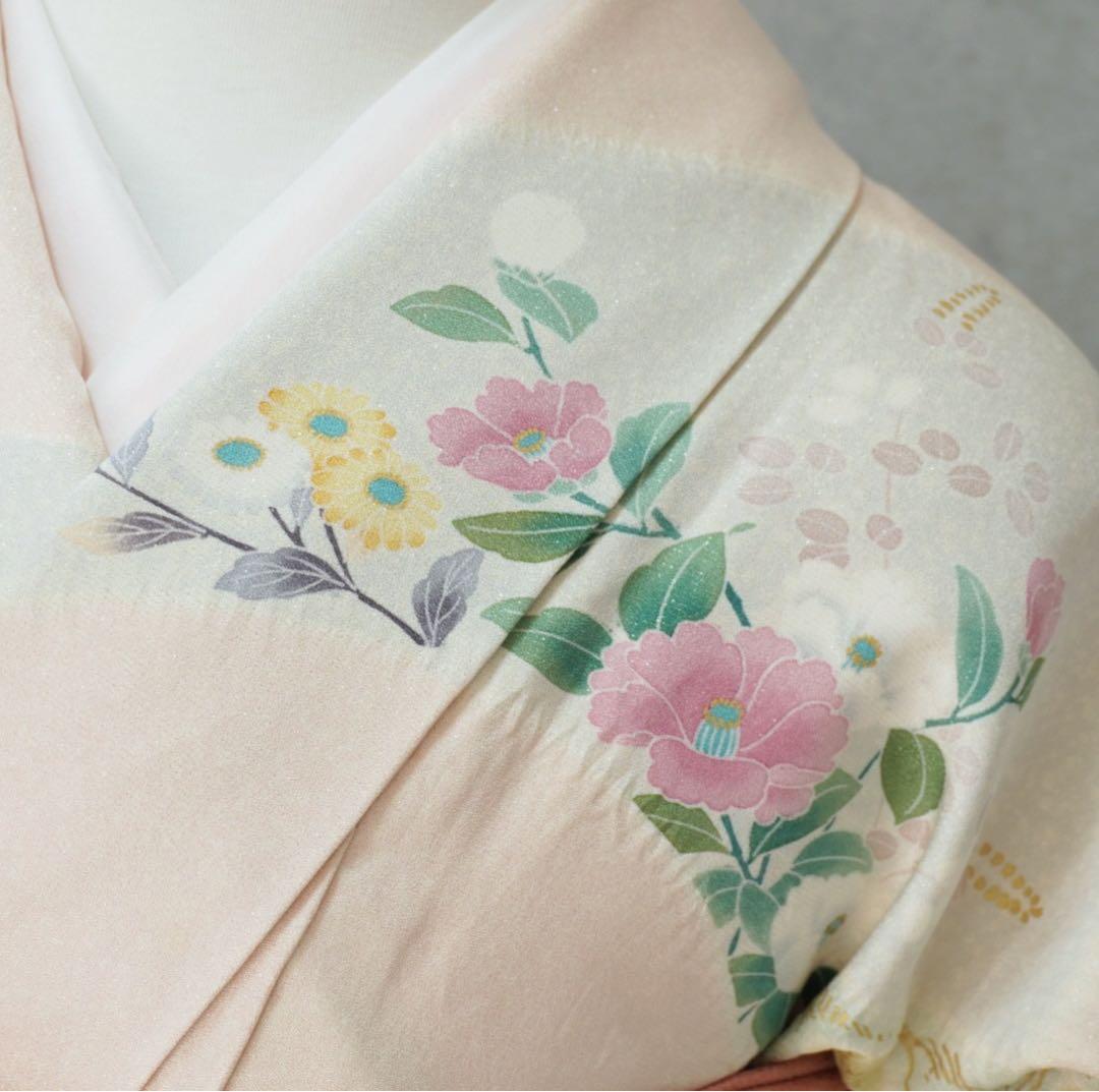 訪問着フルセット　258 正絹　入学式　お宮参り【訪問着、袋帯、帯締め、帯揚げ】