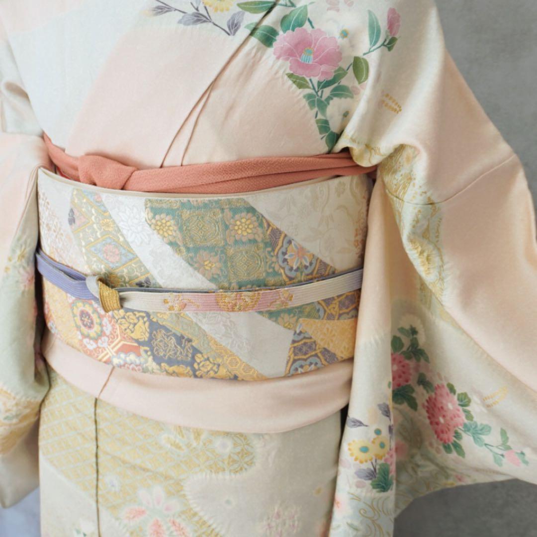 訪問着フルセット　258 正絹　入学式　お宮参り【訪問着、袋帯、帯締め、帯揚げ】