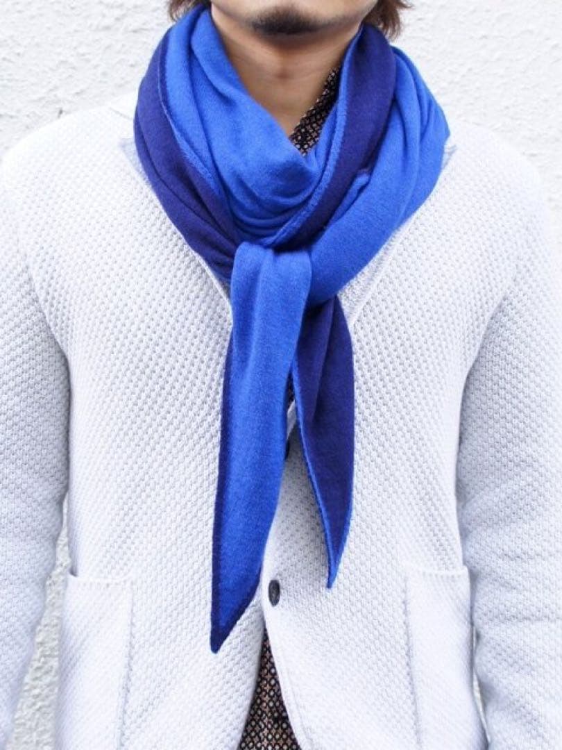 Ble Bre カシミア混ストール　ひし形無地ストール　ロイヤル&ミッドナイト