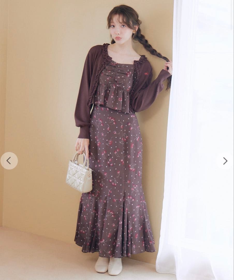 LILLIAN CARAT チェリープリントキャミソール&スカート ブラウン