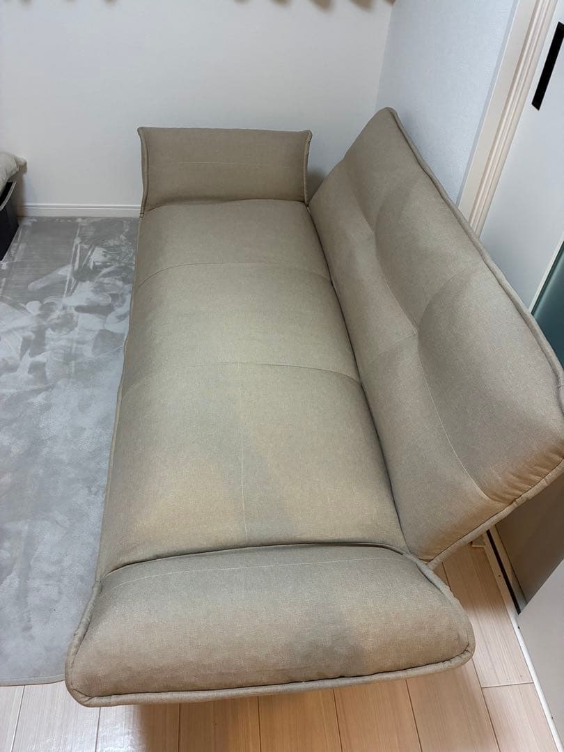 3人掛けソファベッド グレージュ リクライニング