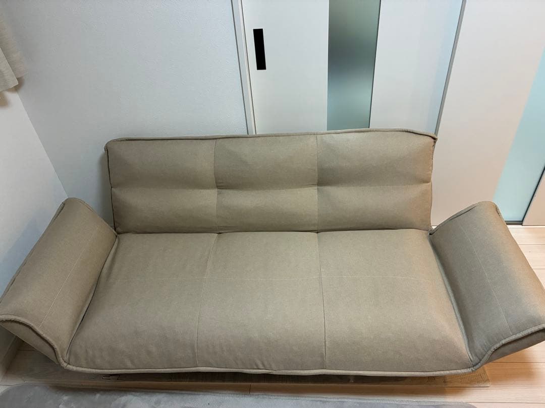 3人掛けソファベッド グレージュ リクライニング