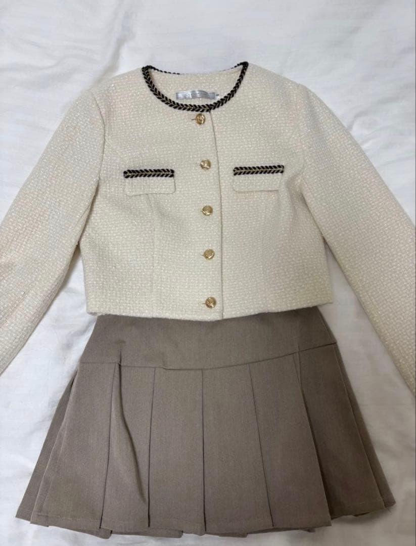 ROBE de FLEURS ツイードクラシカルボタンプリーツミニキャバドレス