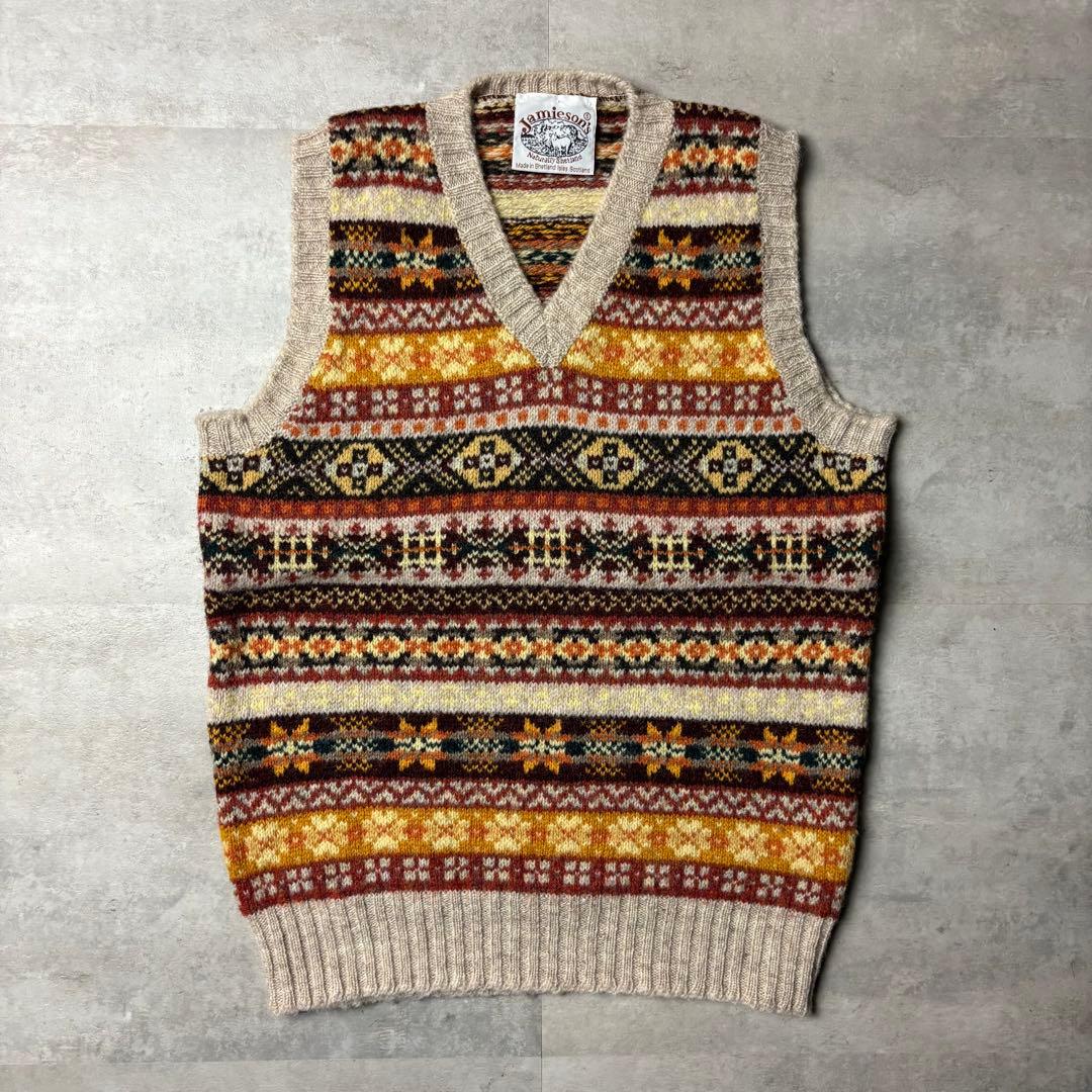 Jamieson's スコットランド製 フェアアイル柄 ウールニットベスト