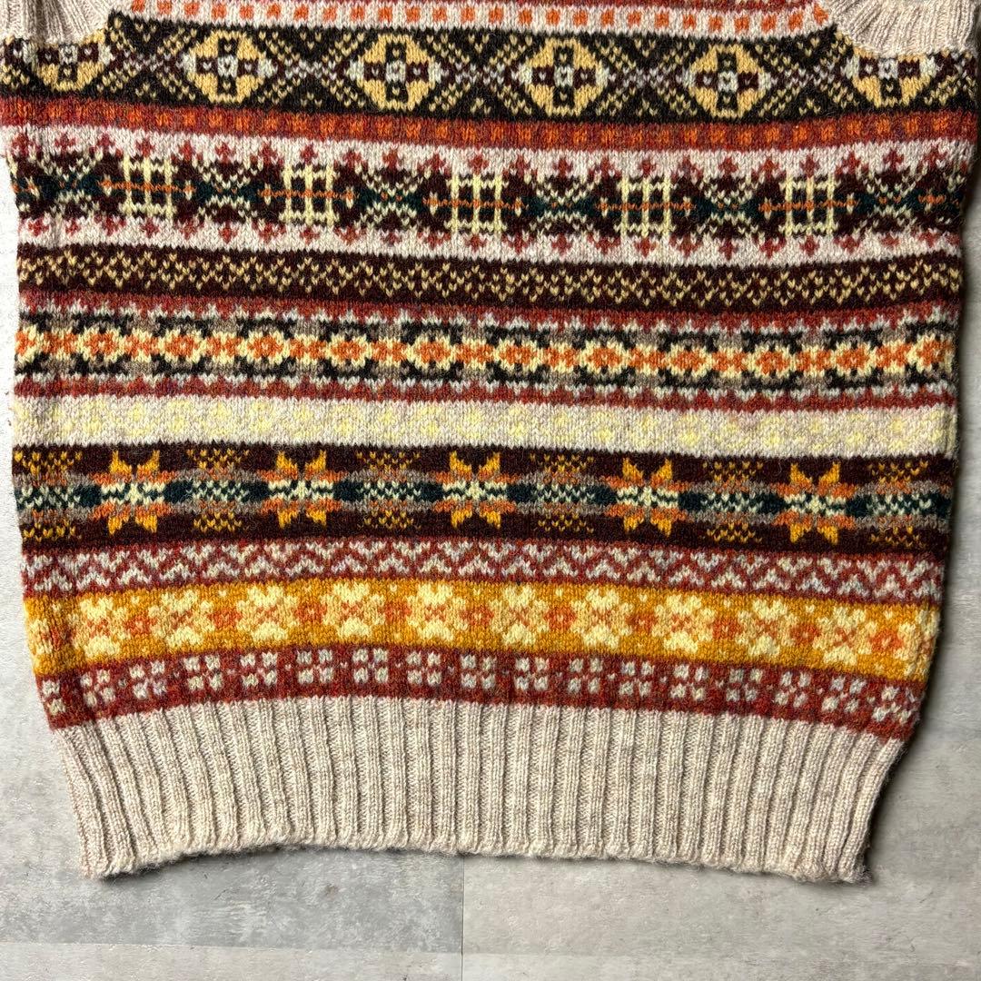 Jamieson's スコットランド製 フェアアイル柄 ウールニットベスト