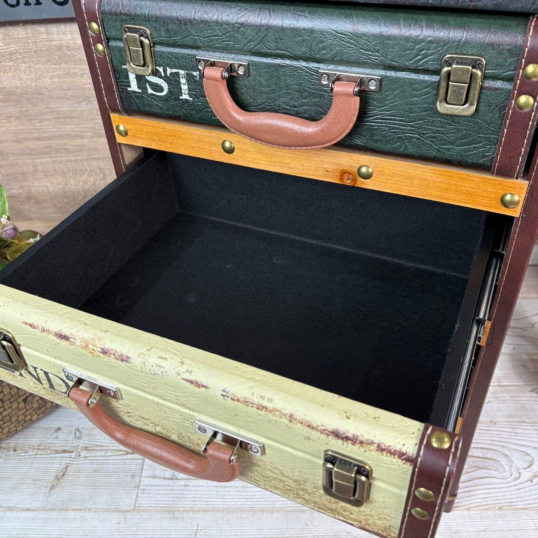 訳あり品！【119】アンティークビンテージ調レザートランクチェスト四段収納タンス