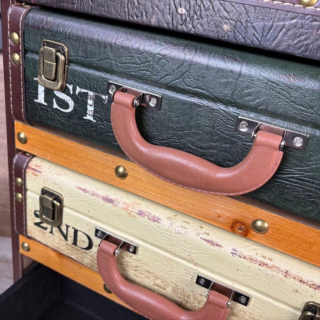 訳あり品！【119】アンティークビンテージ調レザートランクチェスト四段収納タンス