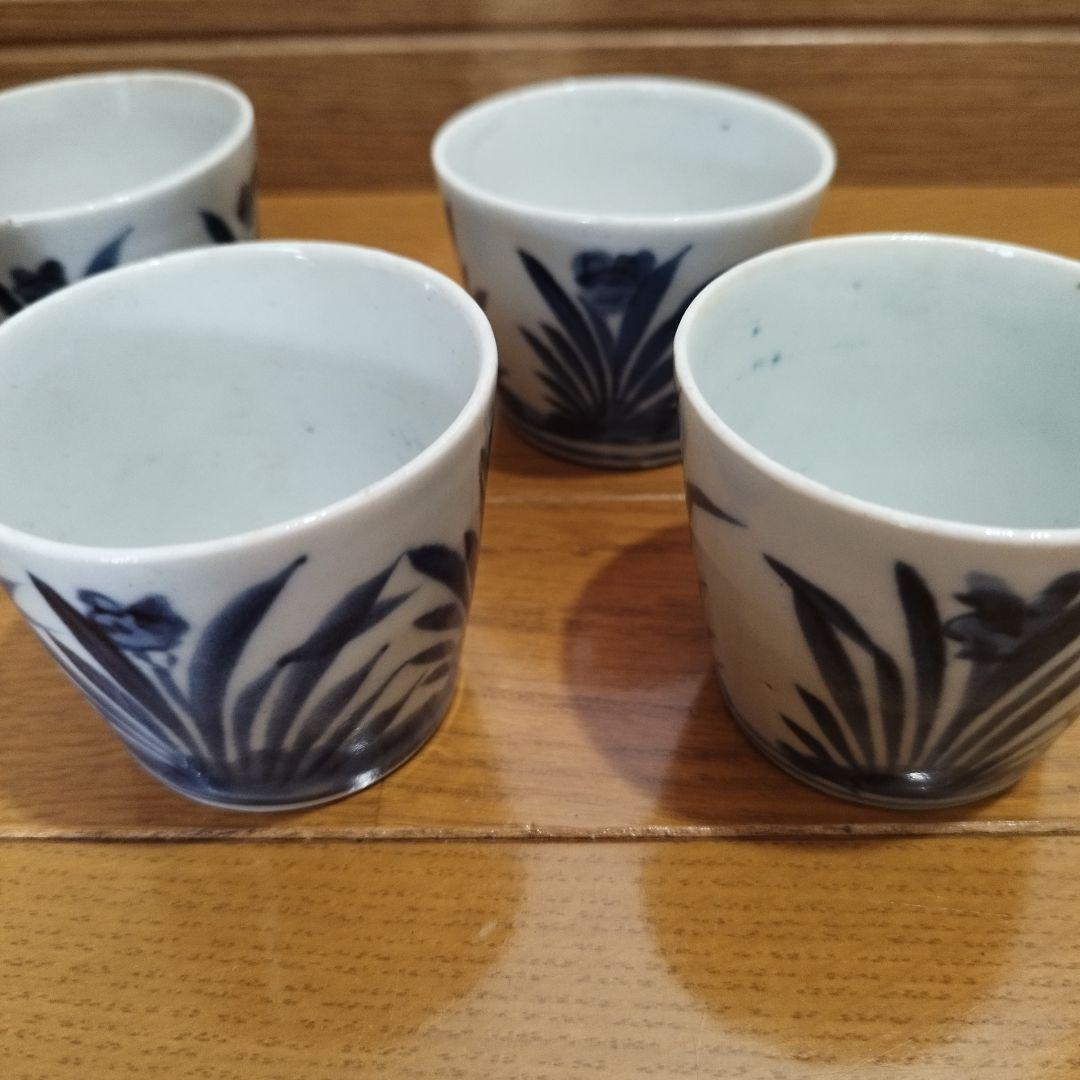 ひ*し様 古伊万里　菖蒲模様の染付　蕎麦猪口　5個セット！　江戸期頃