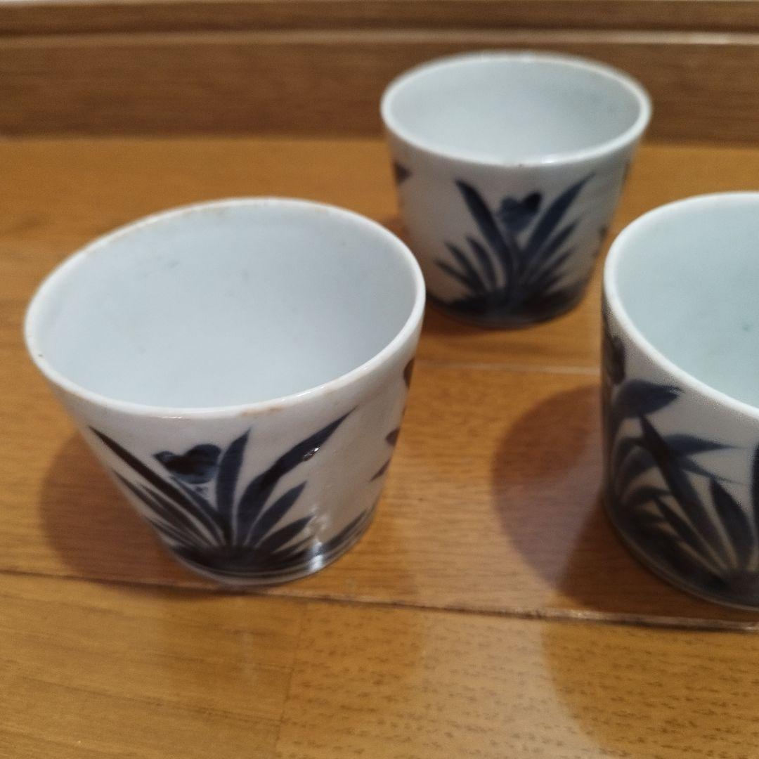 ひ*し様 古伊万里　菖蒲模様の染付　蕎麦猪口　5個セット！　江戸期頃