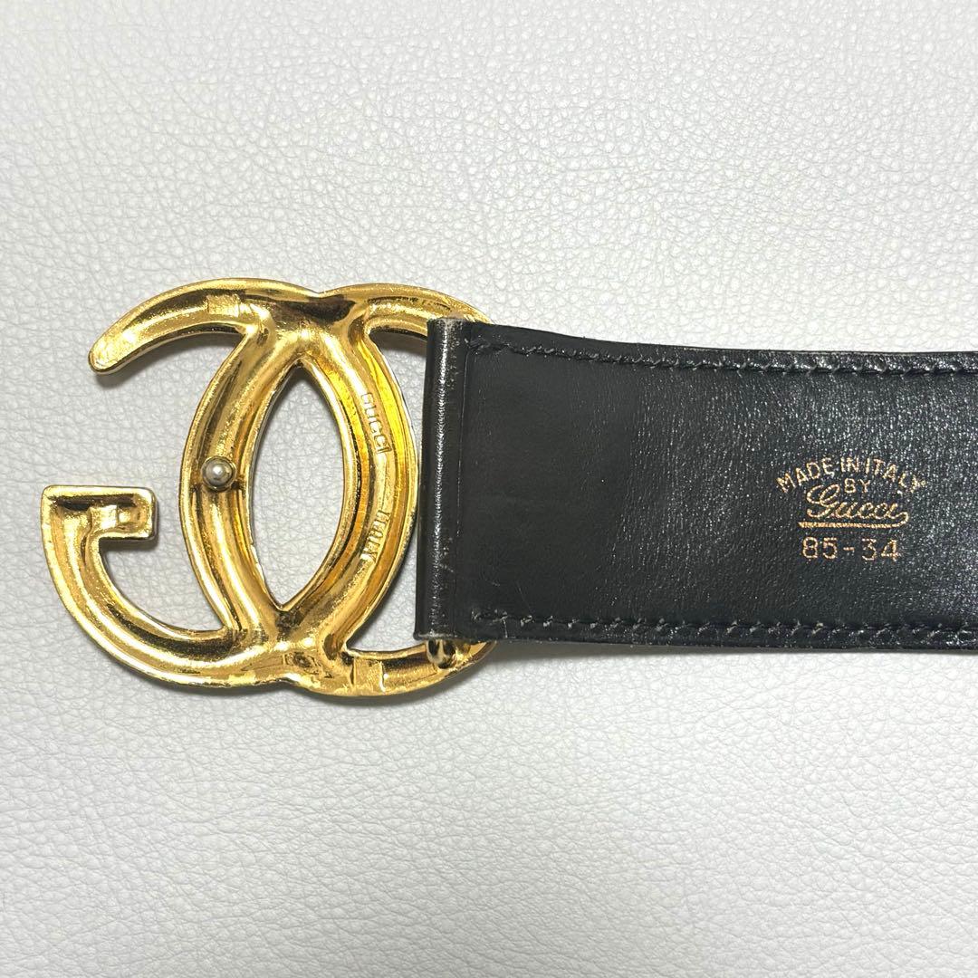 グッチ ベルト インターロッキング GG ブラック レザー ゴールド