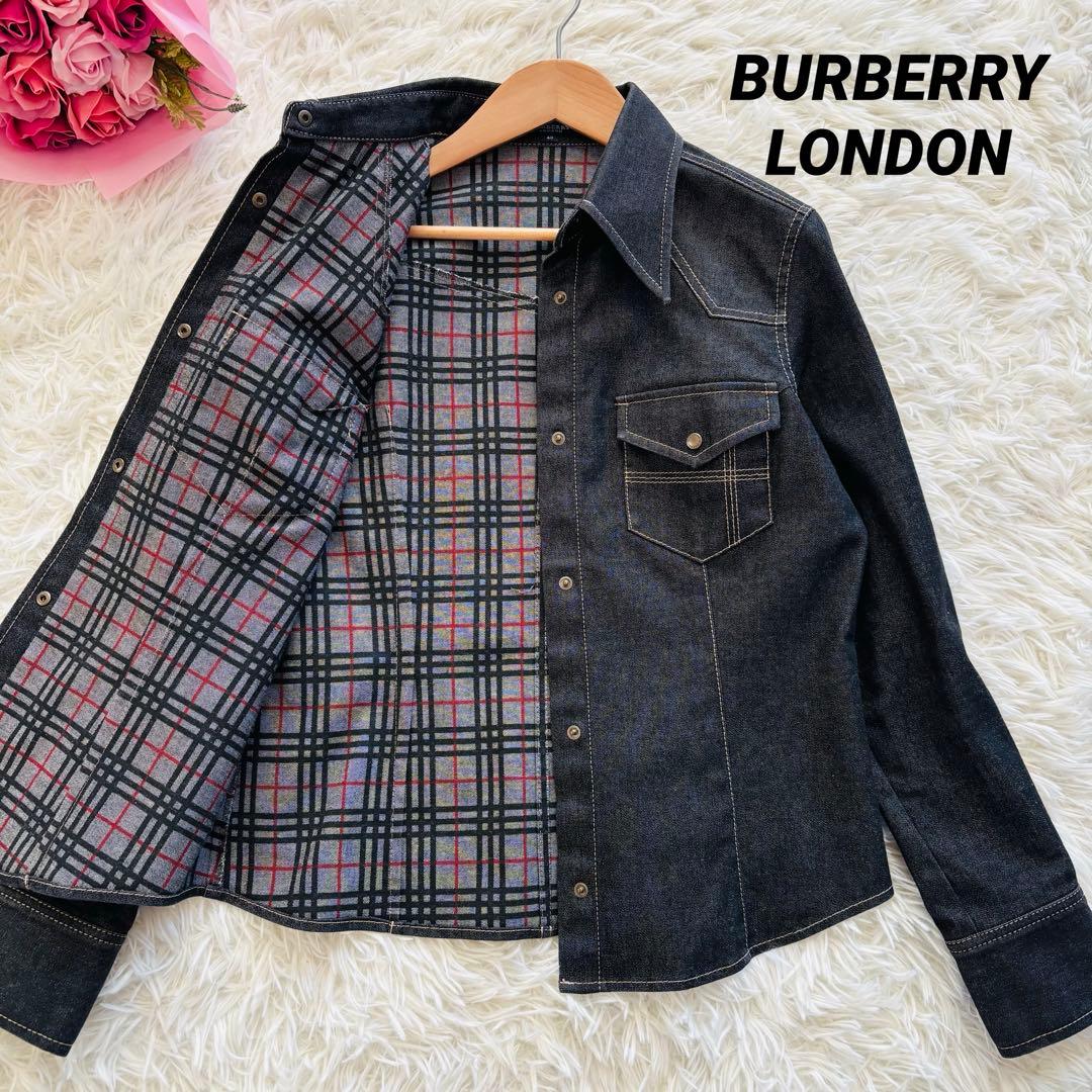 美品 バーバリーロンドン デニムジャケット 裏地チェック ブラック L
