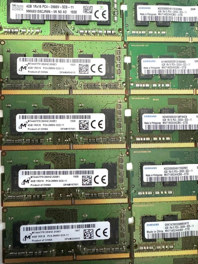 メモリ まとめ売り 4GB 1RX16 PC4-2666V-SC0-11