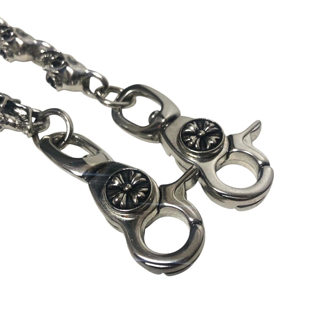 【美品】スカルヘッド 骸骨 ウォレットチェーン ネックレス シルバーカラー