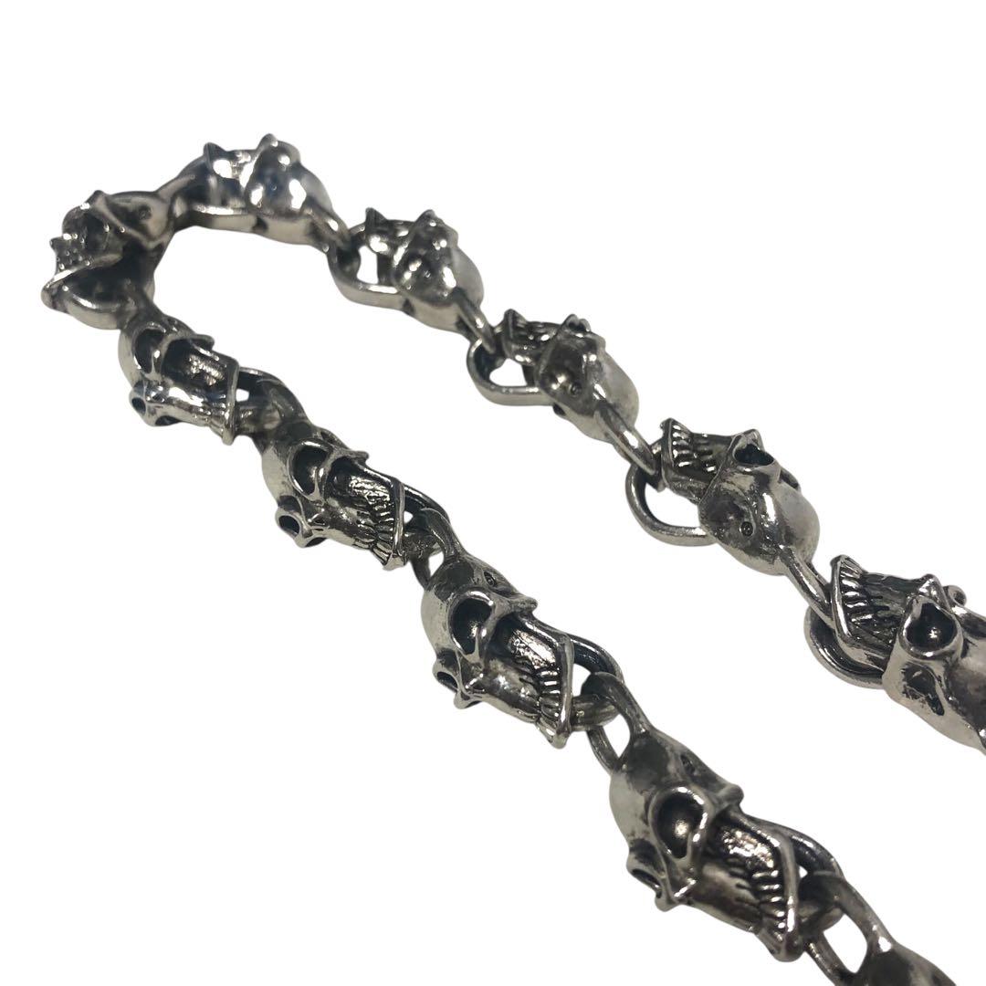 【美品】スカルヘッド 骸骨 ウォレットチェーン ネックレス シルバーカラー