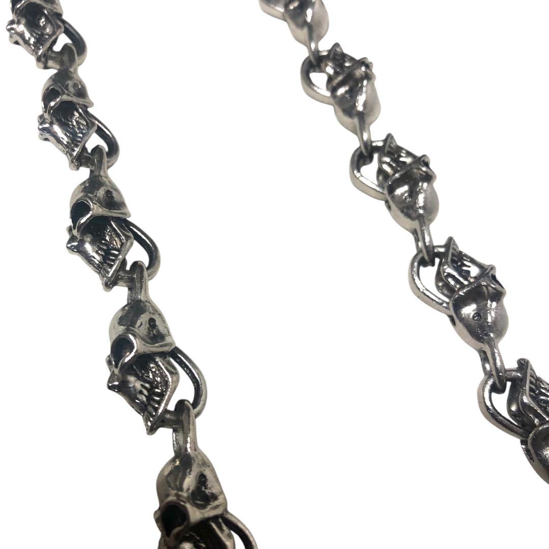 【美品】スカルヘッド 骸骨 ウォレットチェーン ネックレス シルバーカラー