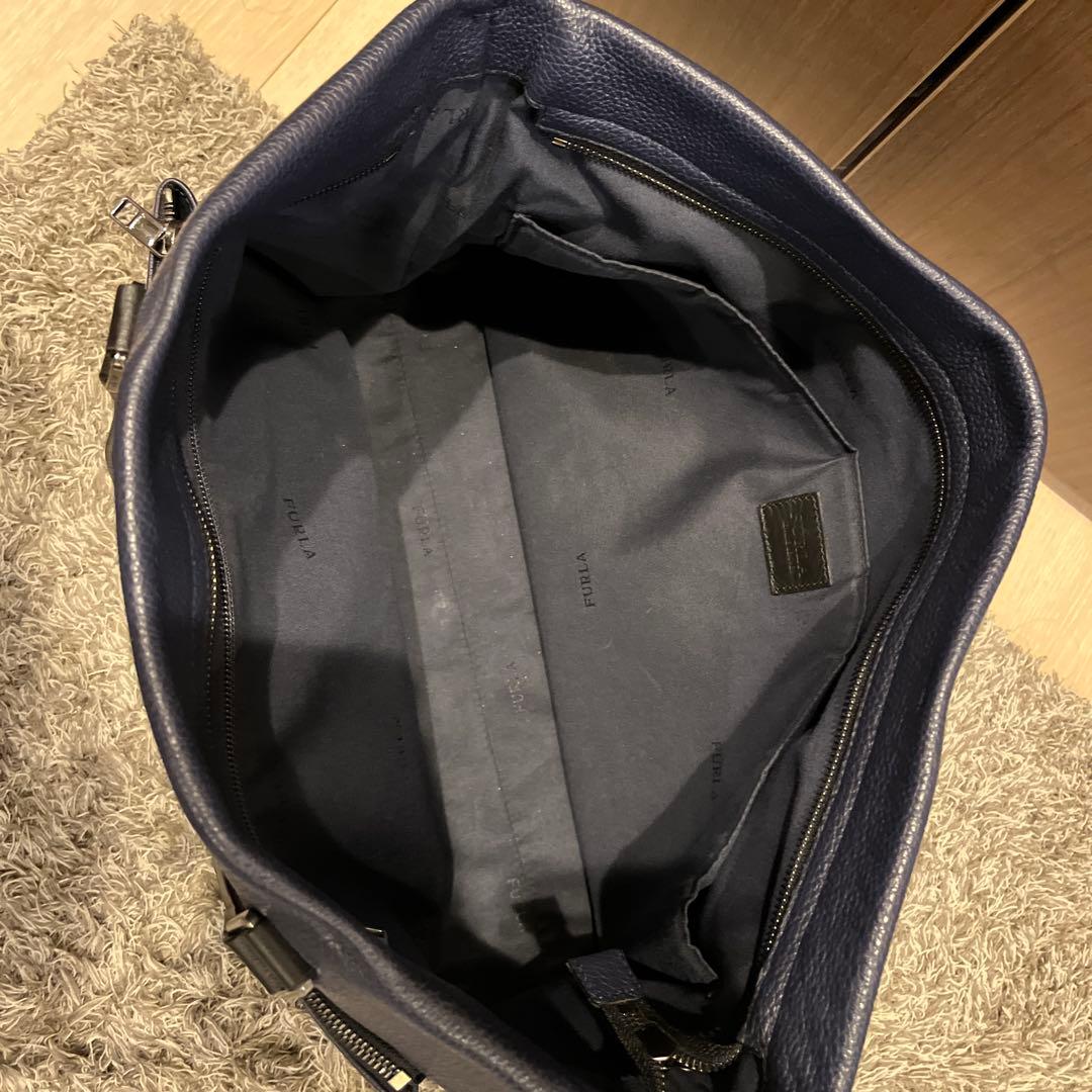 極美品　FURLA レア　ネイビー レザー トートバッグ　ビジネス