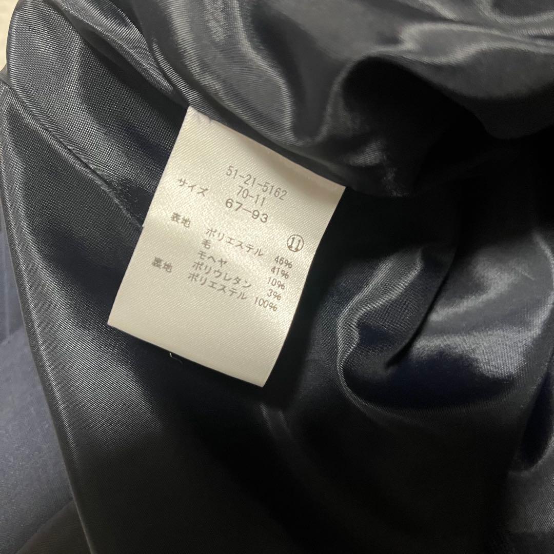 ネイビー ビジネススーツ ニューヨーカー　ノーカラースーツ