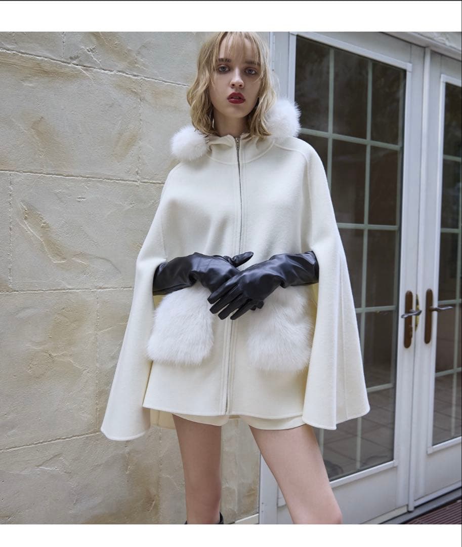 eimy ファーポケットスカラップマントコート