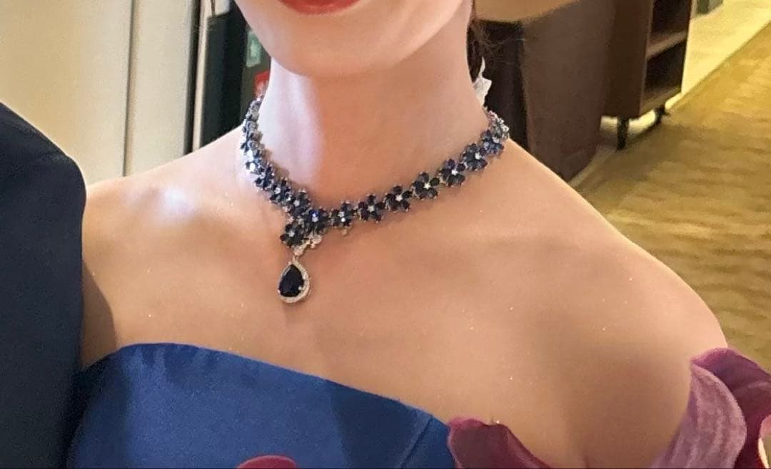 【最終値下げ】ジルコニア ウェディングジュエリー ネイビー ネックレス＆ピアス