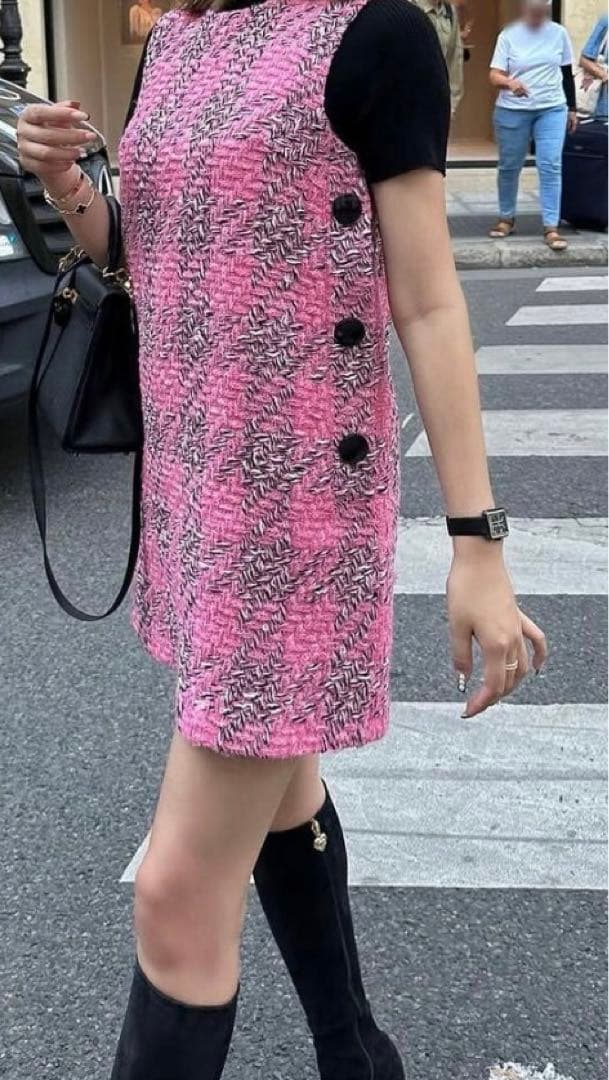 【美品】sheller シェリエ　ワンピース　ピンクtweed dress