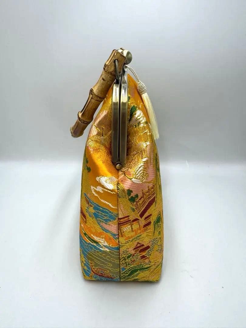 【ハンドメイド】がま口 ハンド バッグ バンブー 持ち手