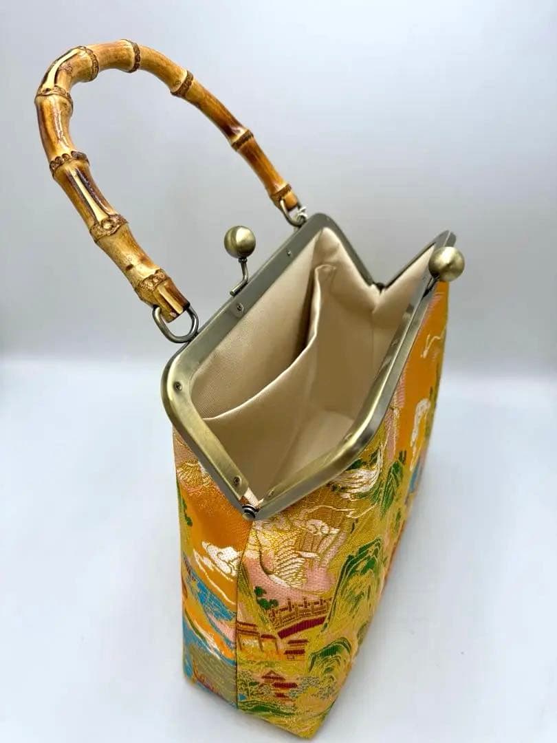【ハンドメイド】がま口 ハンド バッグ バンブー 持ち手