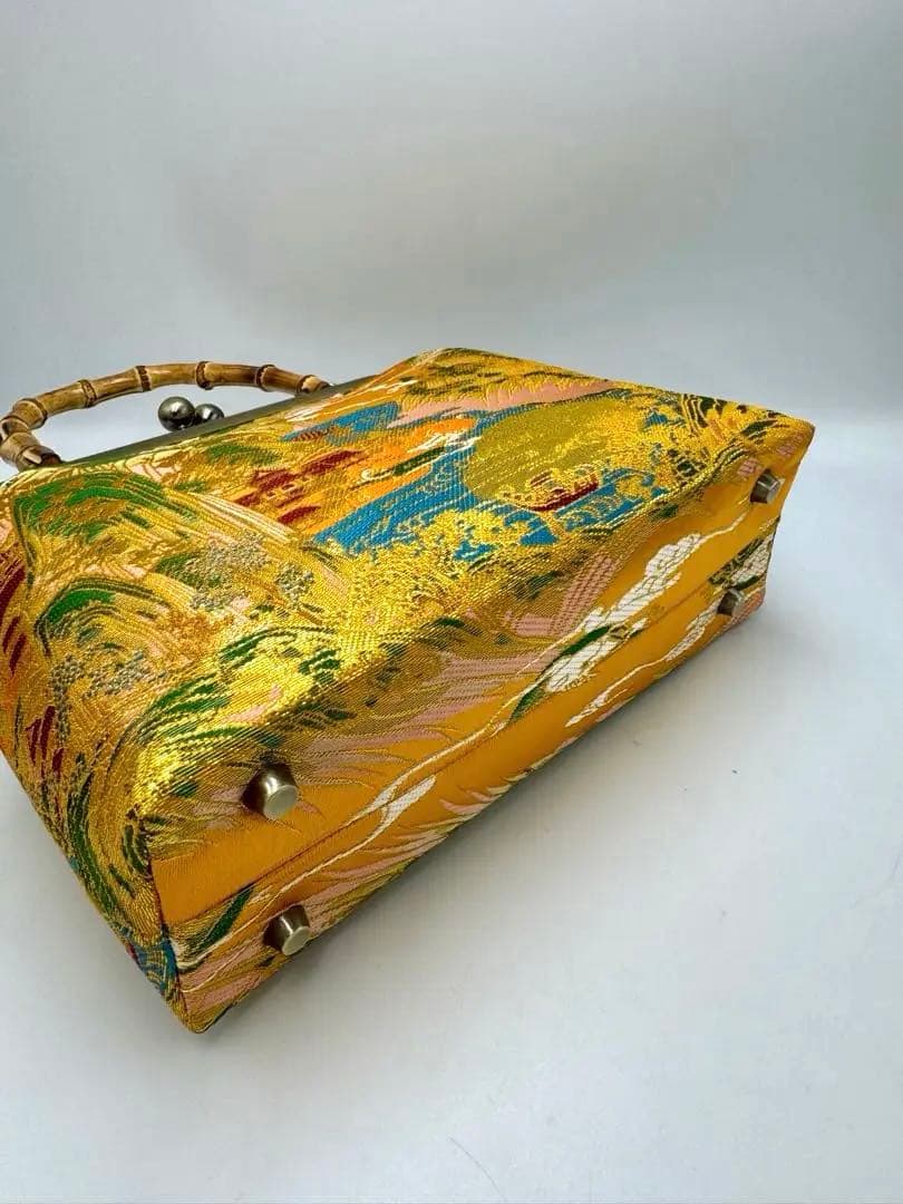 【ハンドメイド】がま口 ハンド バッグ バンブー 持ち手