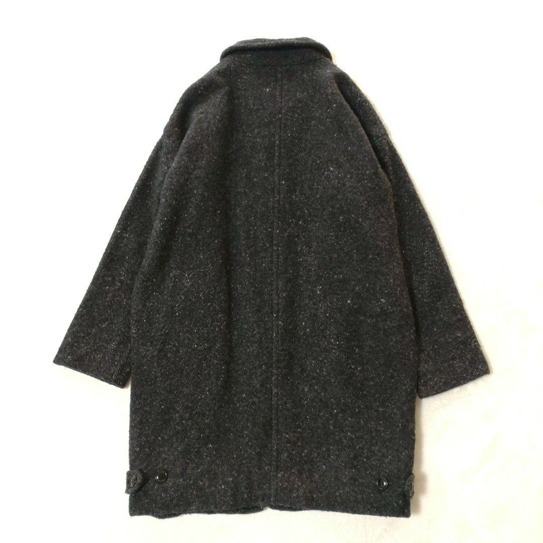 ネストローブ　ステンカラーコート　ウール100　ボックス型　ブラック系ミックス