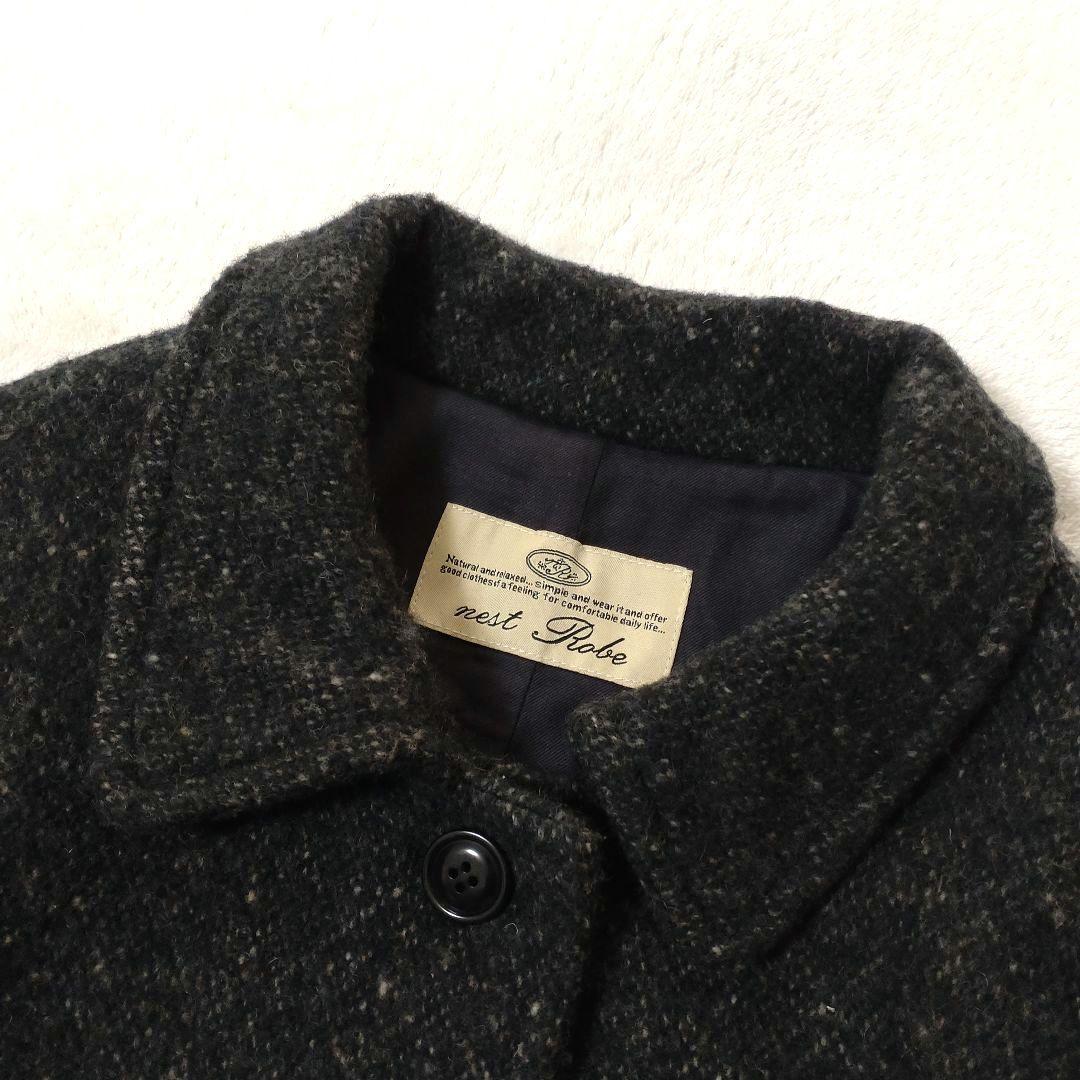 ネストローブ　ステンカラーコート　ウール100　ボックス型　ブラック系ミックス