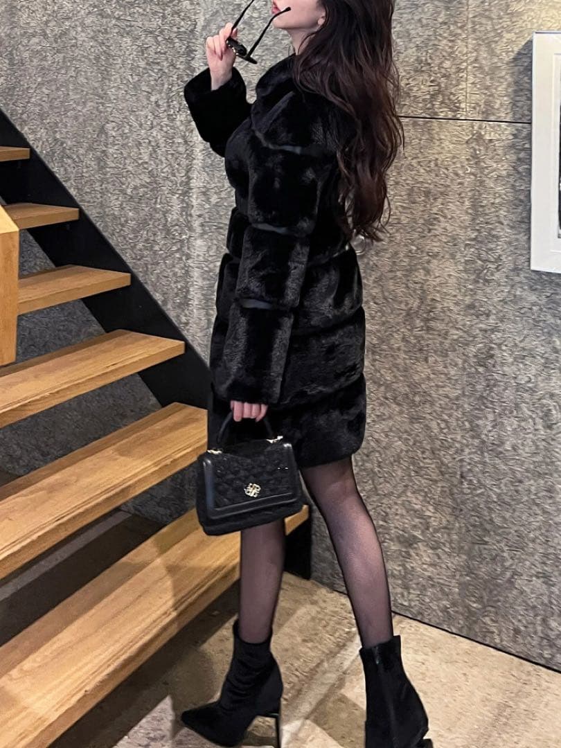  PARTY ベルト付ファーコート ブラック タグ付き